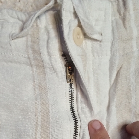 Madewell Paper Bag Tie Waist Linen Blend Subtle Stripe Shorts Tan Size Small - Picture 8 of 10